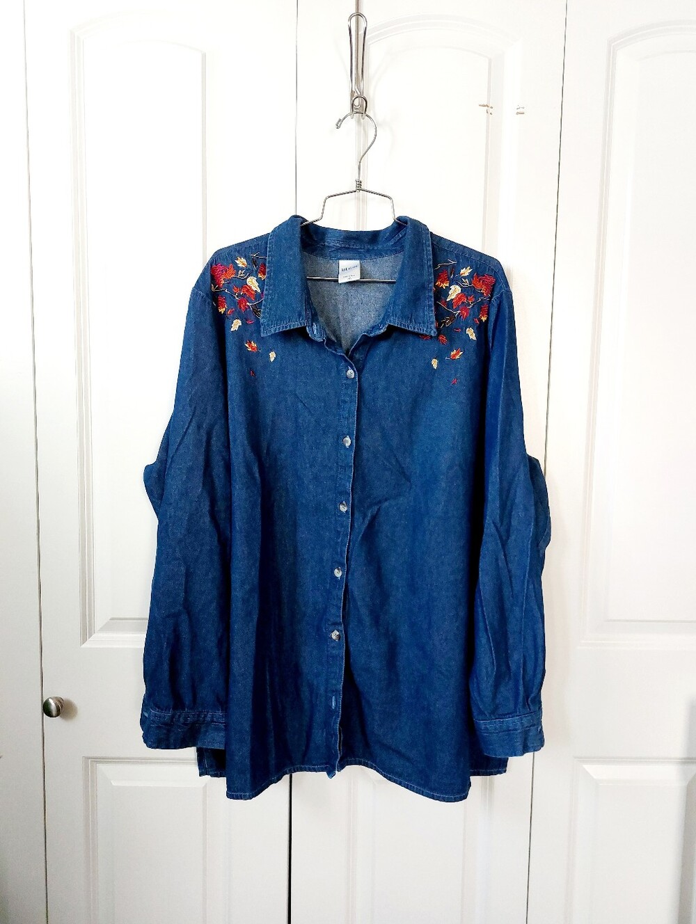 Autumn Leaf Cornucopia Chambray/Denim Shirt 3X Teacher Thanksgiving Granny
